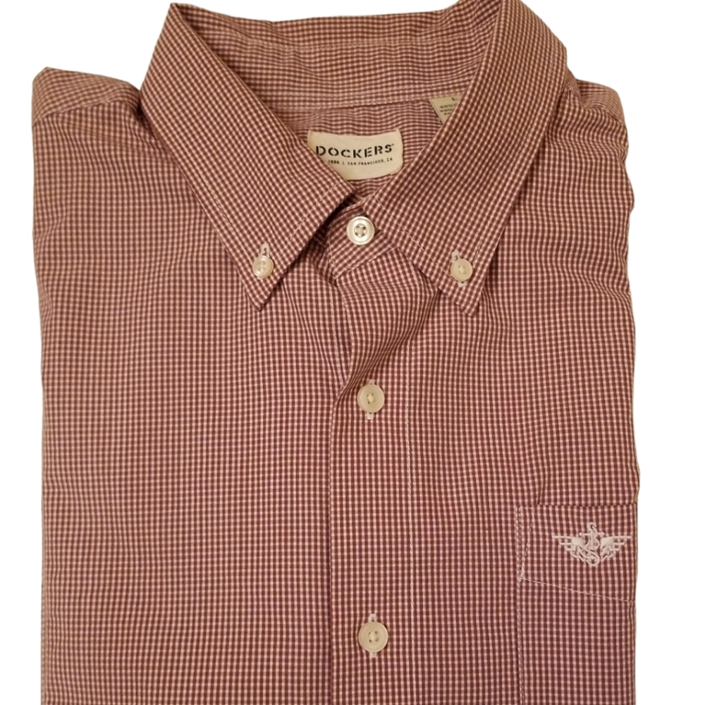 Dockers Shirt Size L Long Sleeve Checked Red